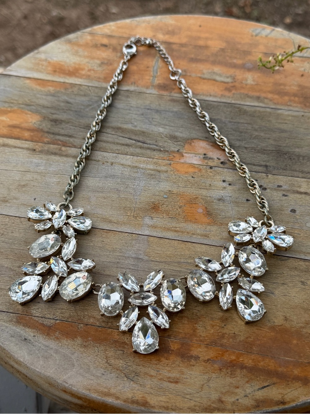 Oversized Crystal Rhinestone Statement Necklace Silver Tone Bridal Glam